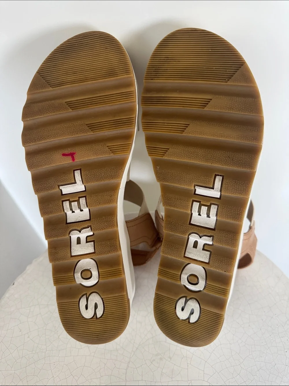 Sorel CAMERON Platform Slingback Honest Beige/Chalk Color Leather Textile Size 9